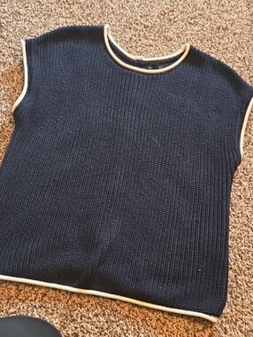 Blu Pepper Navy Crewneck Knit Sweater with White Trim And Button Back